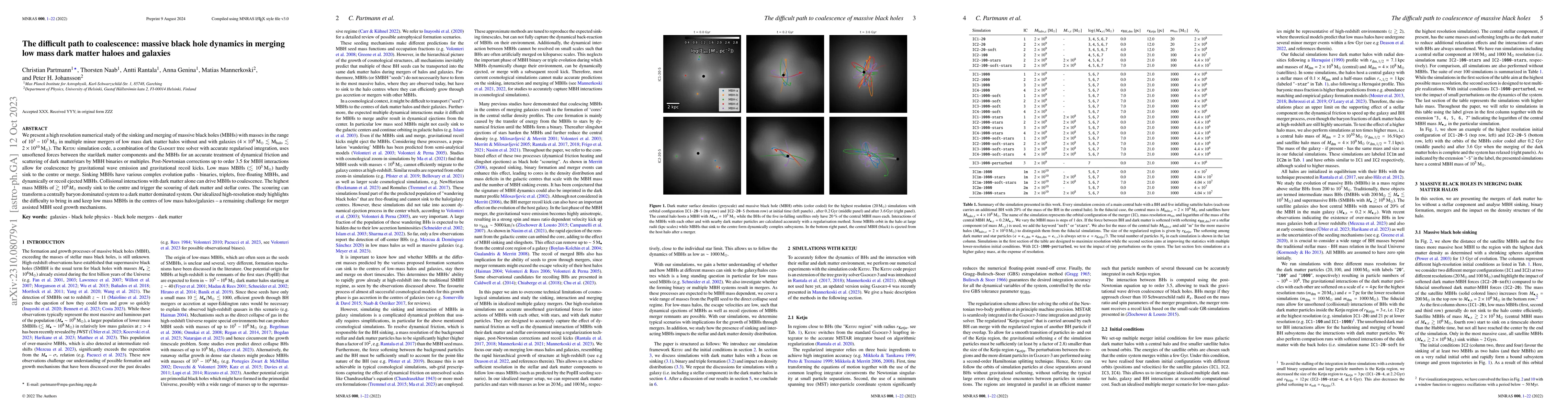 Thumbnail for The difficult path to coalescence: massive black hole dynamics in
  merging low mass dark matter haloes and galaxies