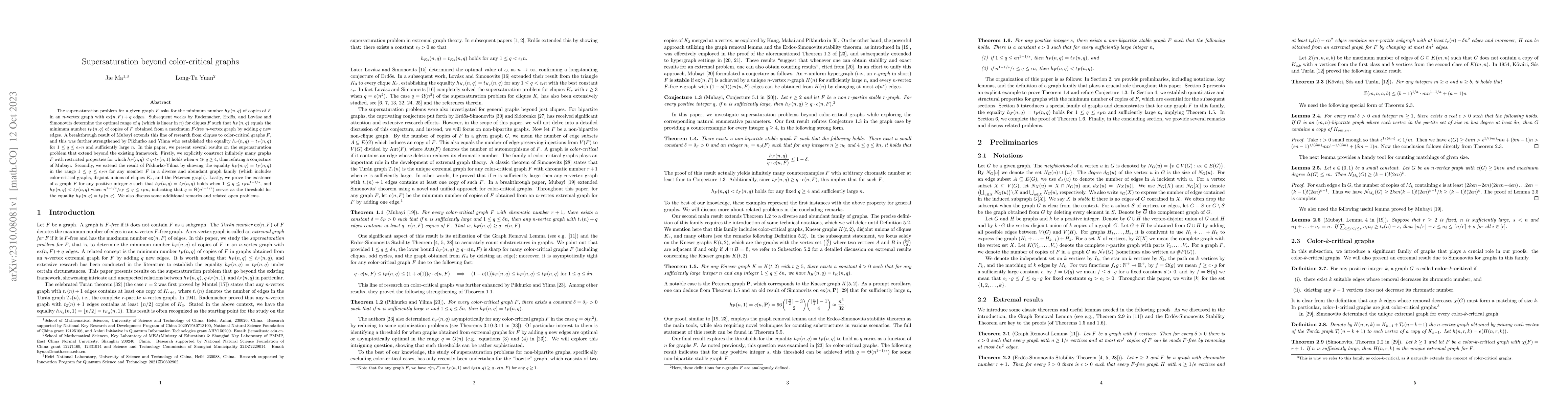 Thumbnail for Supersaturation beyond color-critical graphs