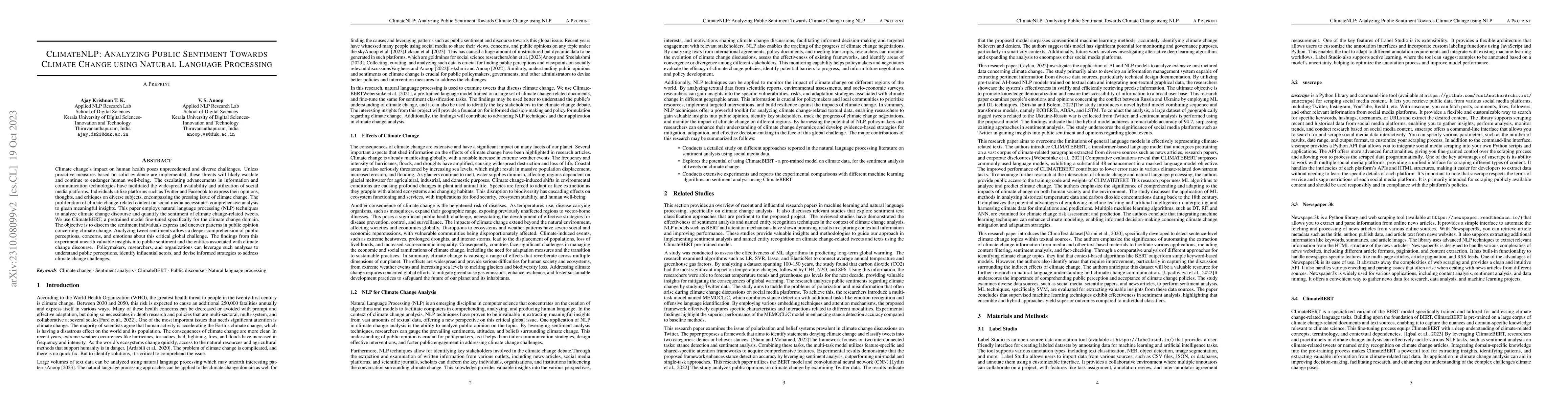Thumbnail for ClimateNLP: Analyzing Public Sentiment Towards Climate Change Using
  Natural Language Processing
