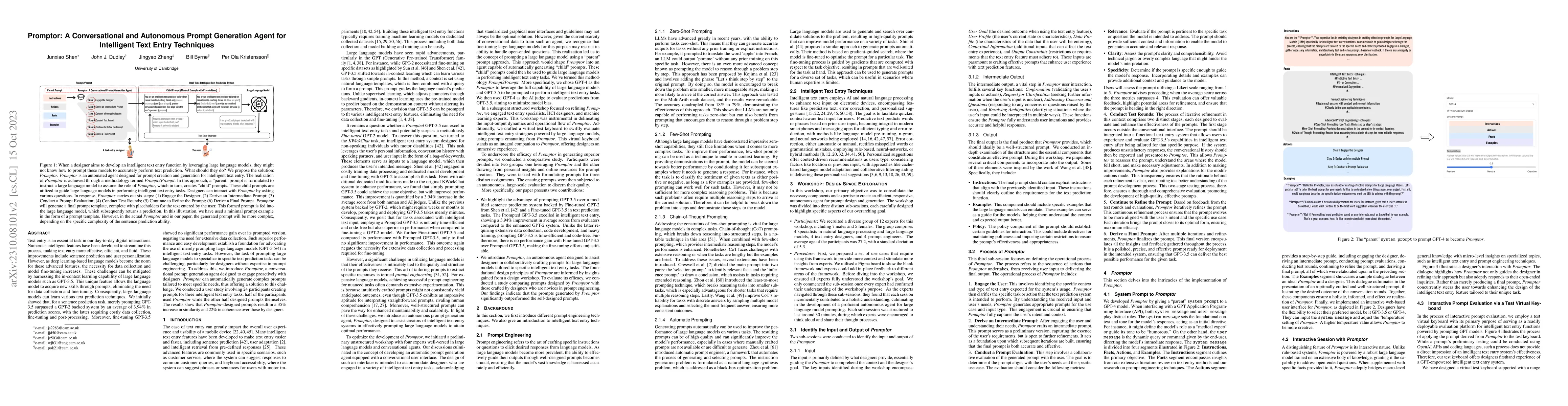 Thumbnail for Promptor: A Conversational and Autonomous Prompt Generation Agent for
  Intelligent Text Entry Techniques