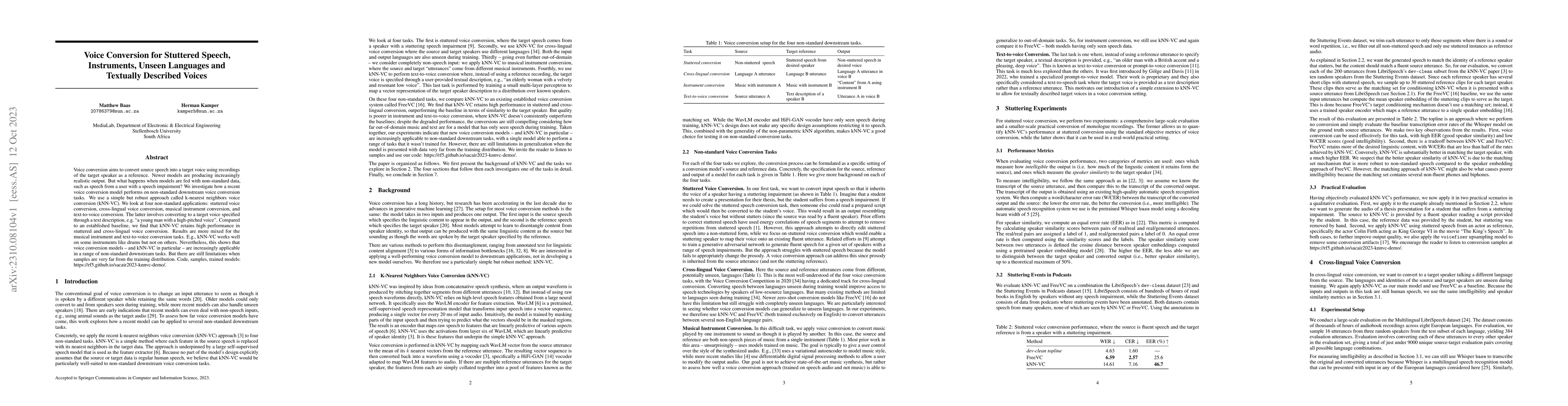 Thumbnail for Voice Conversion for Stuttered Speech, Instruments, Unseen Languages and
  Textually Described Voices