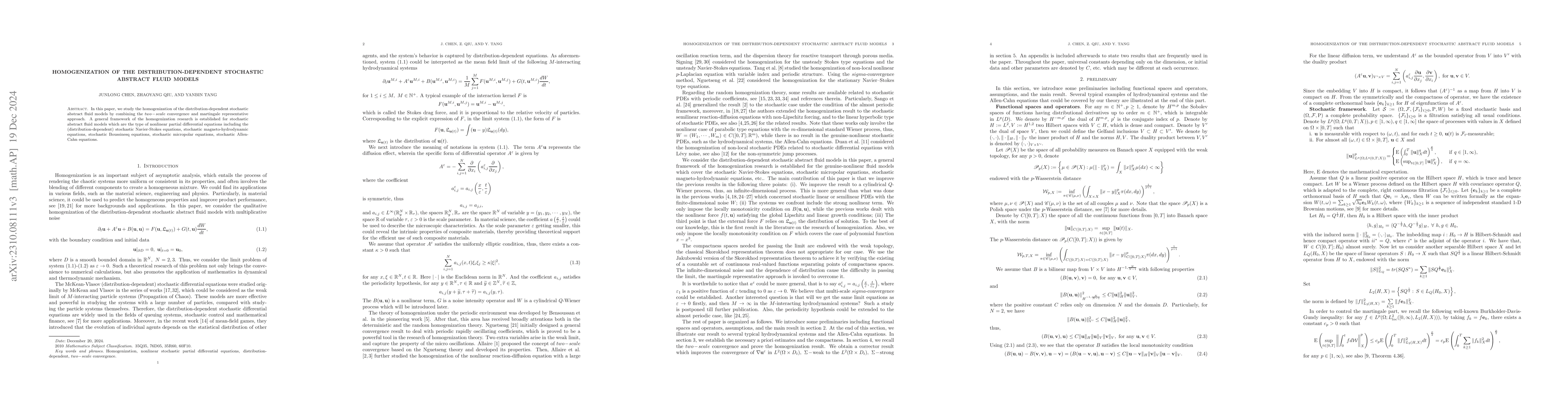 Thumbnail for Homogenization of the distribution-dependent stochastic abstract fluid
  models