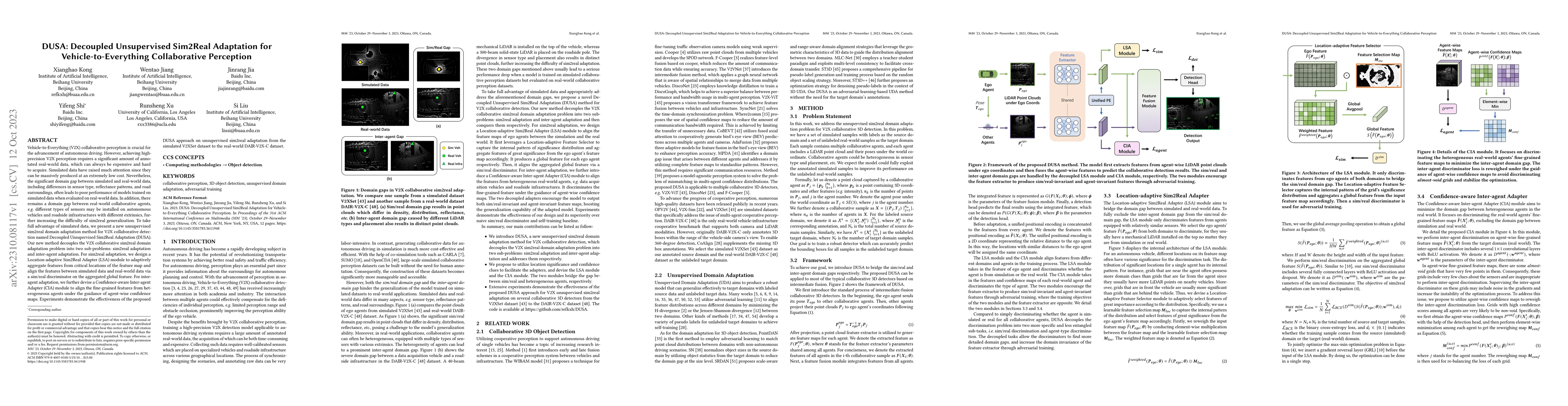 Thumbnail for DUSA: Decoupled Unsupervised Sim2Real Adaptation for
  Vehicle-to-Everything Collaborative Perception