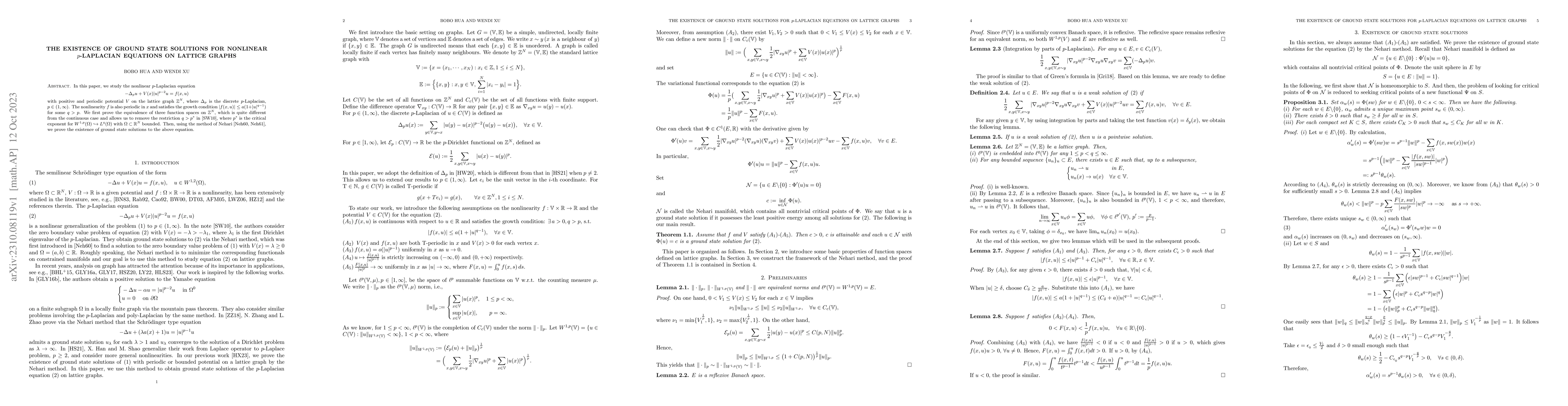 Thumbnail for The existence of ground state solutions for nonlinear p-Laplacian
  equations on lattice graphs