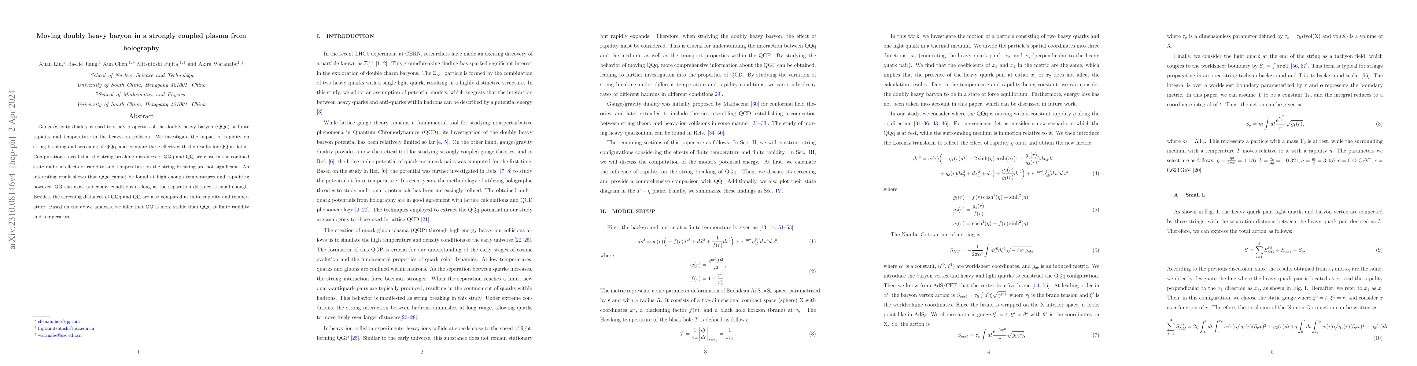 Thumbnail for Moving doubly heavy baryon in a strongly coupled plasma from holography
