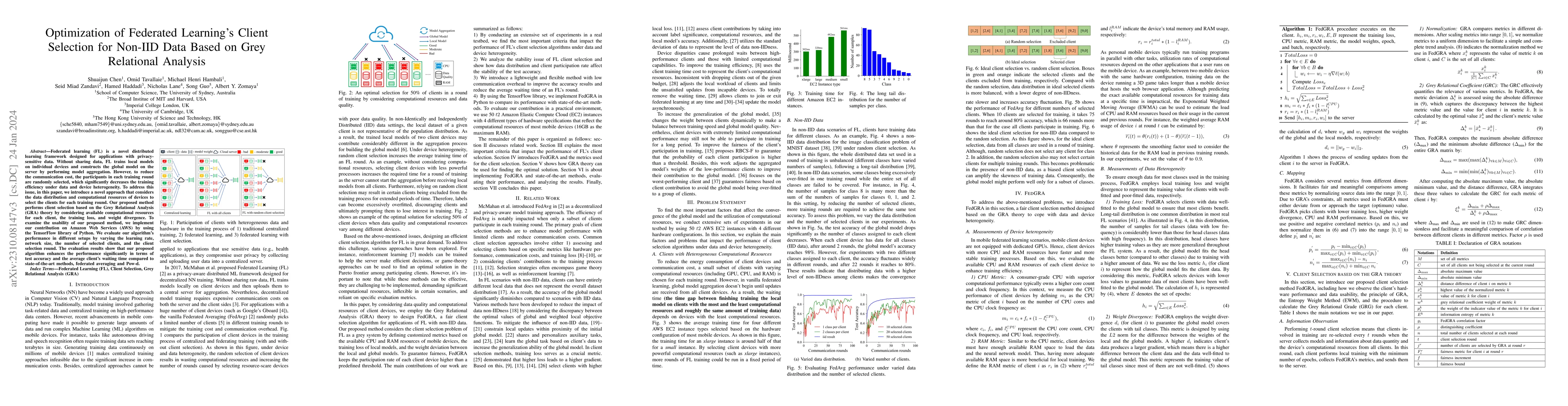 Thumbnail for Optimization of Federated Learning's Client Selection for Non-IID Data
  Based on Grey Relational Analysis