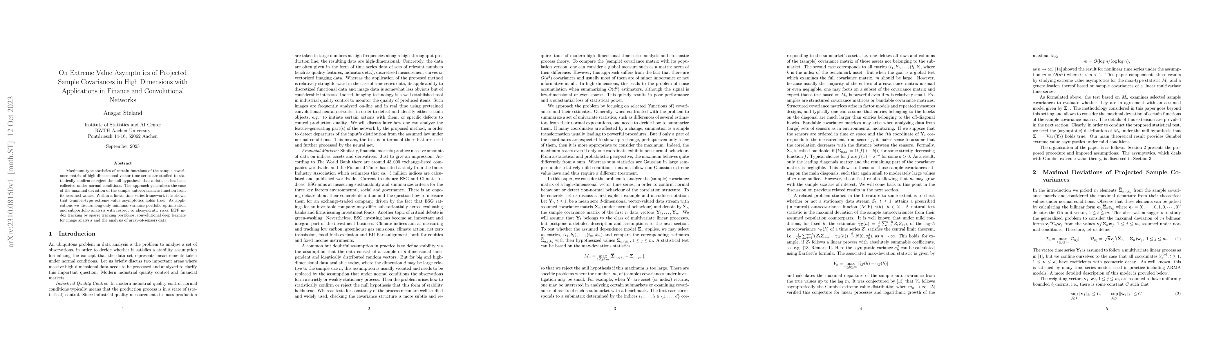 Thumbnail for On Extreme Value Asymptotics of Projected Sample Covariances in High
  Dimensions with Applications in Finance and Convolutional Networks