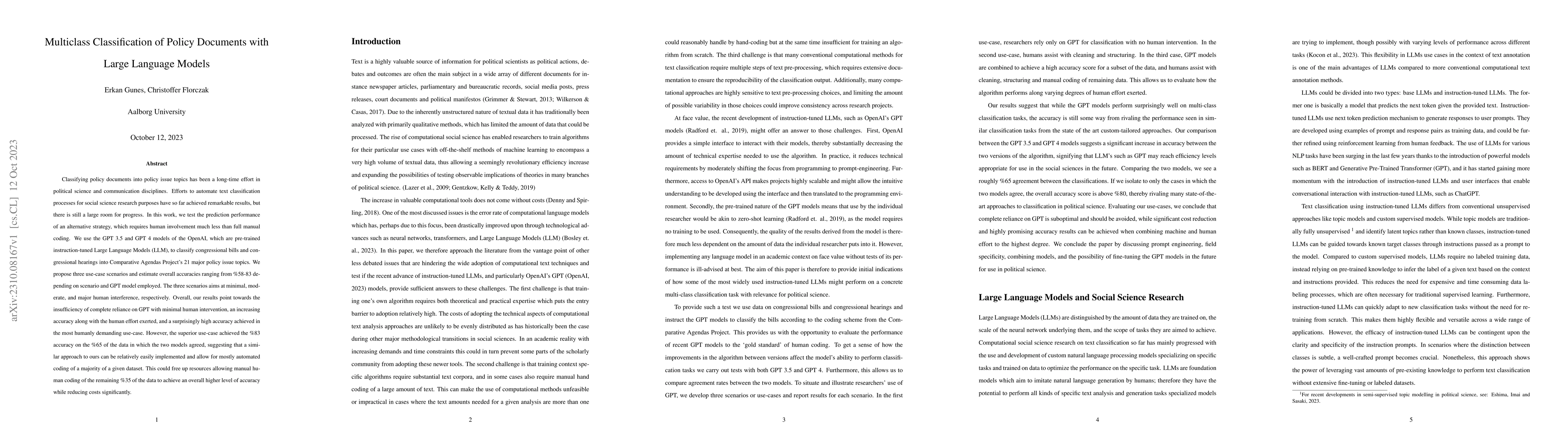Thumbnail for Multiclass Classification of Policy Documents with Large Language Models