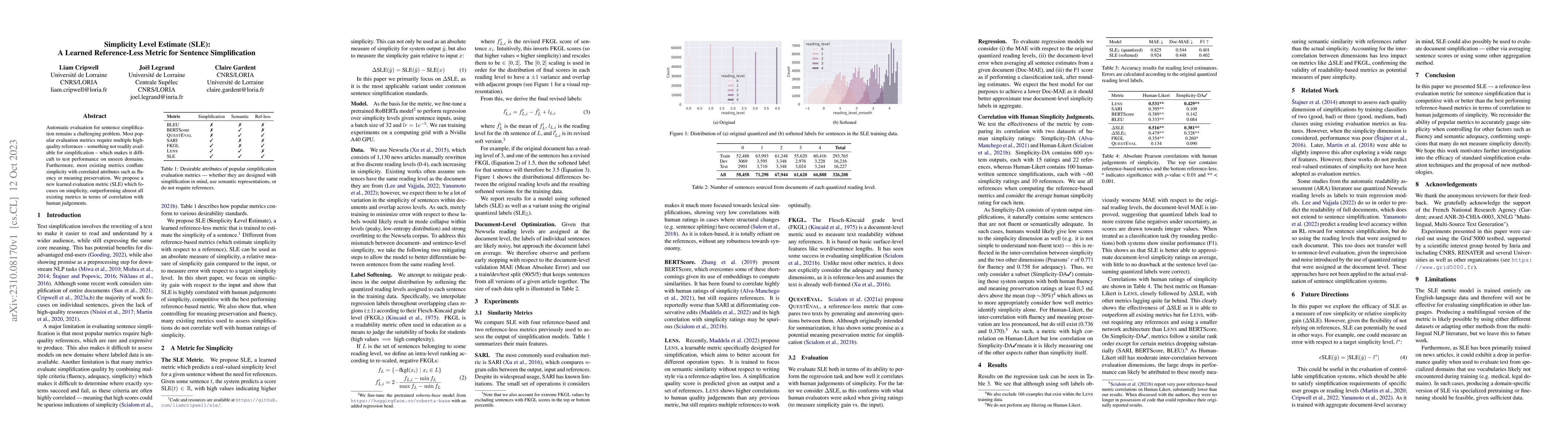 Thumbnail for Simplicity Level Estimate (SLE): A Learned Reference-Less Metric for
  Sentence Simplification
