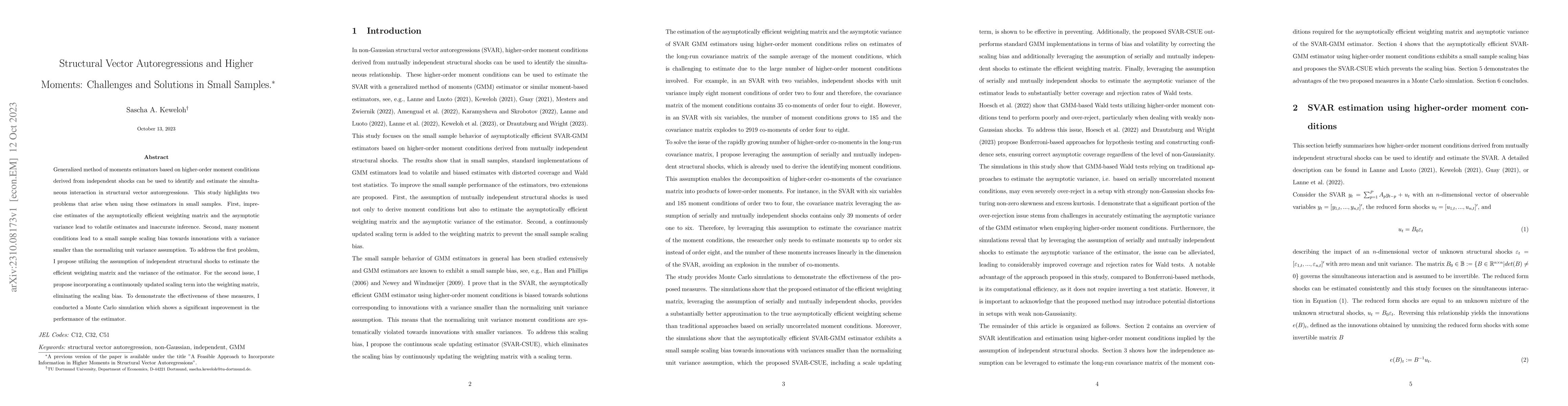 Thumbnail for Structural Vector Autoregressions and Higher Moments: Challenges and
  Solutions in Small Samples