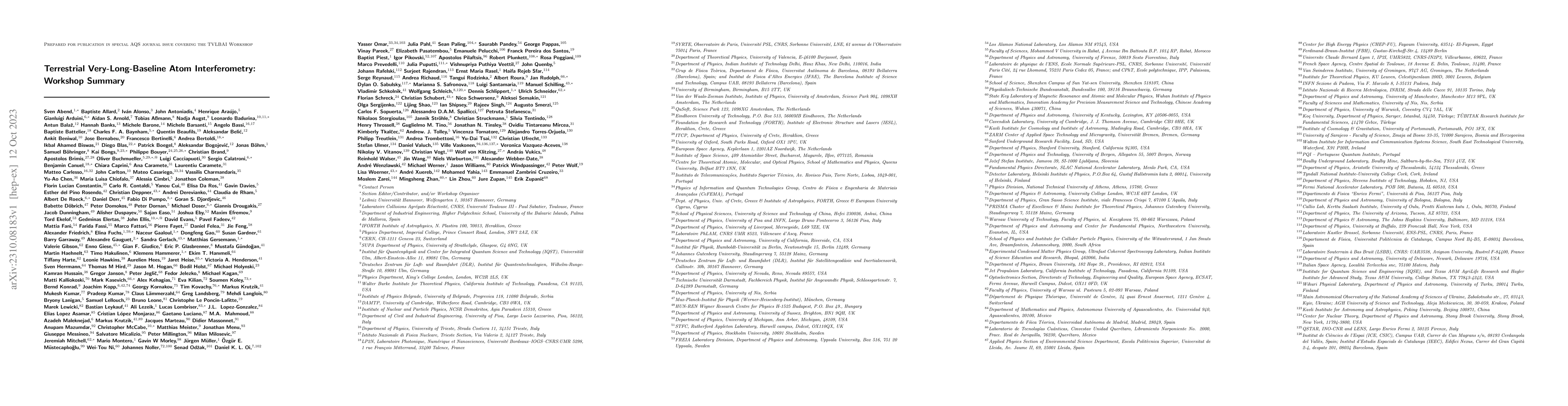 Thumbnail for Terrestrial Very-Long-Baseline Atom Interferometry: Workshop Summary