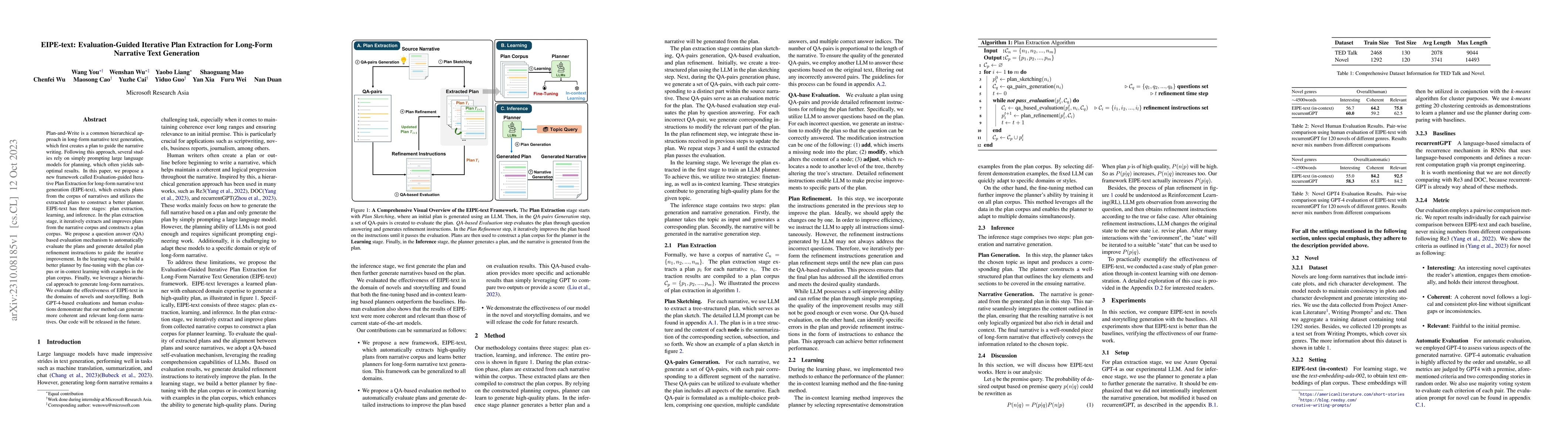 Thumbnail for EIPE-text: Evaluation-Guided Iterative Plan Extraction for Long-Form
  Narrative Text Generation