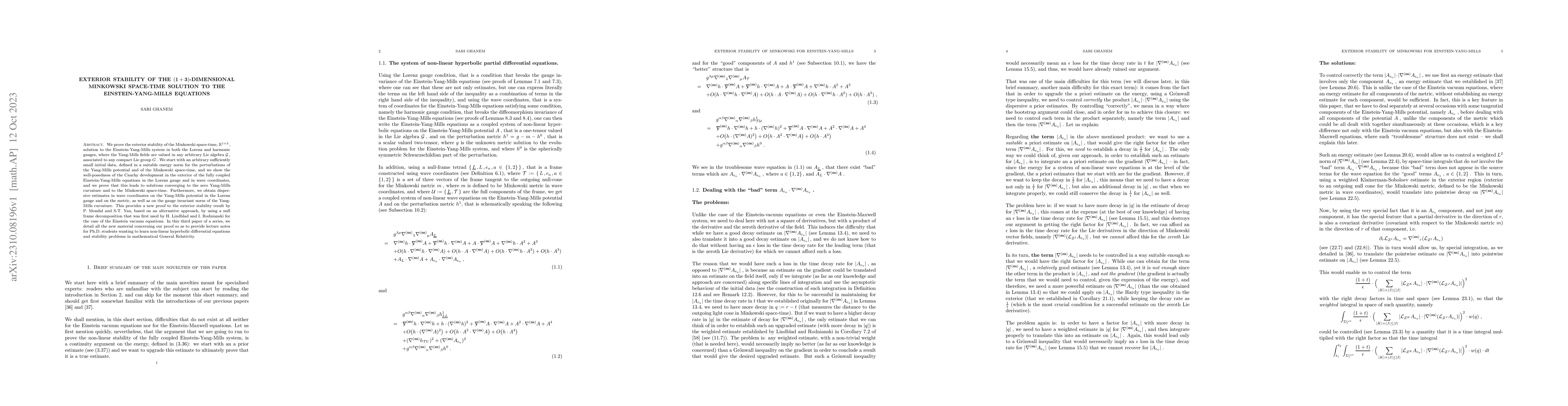 Thumbnail for Exterior stability of the $(1+3)$-dimensional Minkowski space-time
  solution to the Einstein-Yang-Mills equations