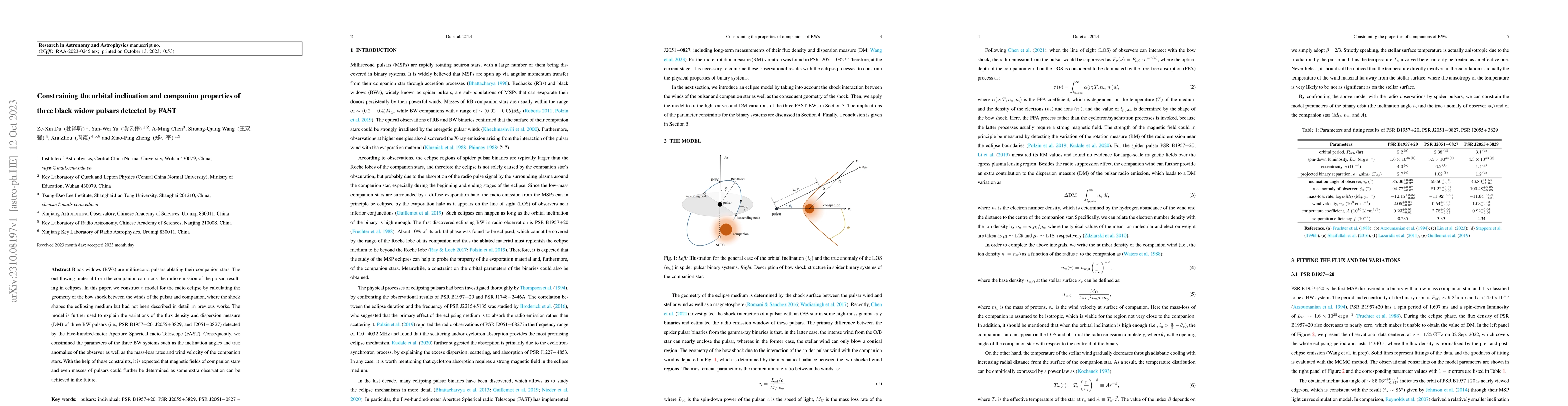 Thumbnail for Constraining the orbital inclination and companion properties of three
  black widow pulsars detected by FAST