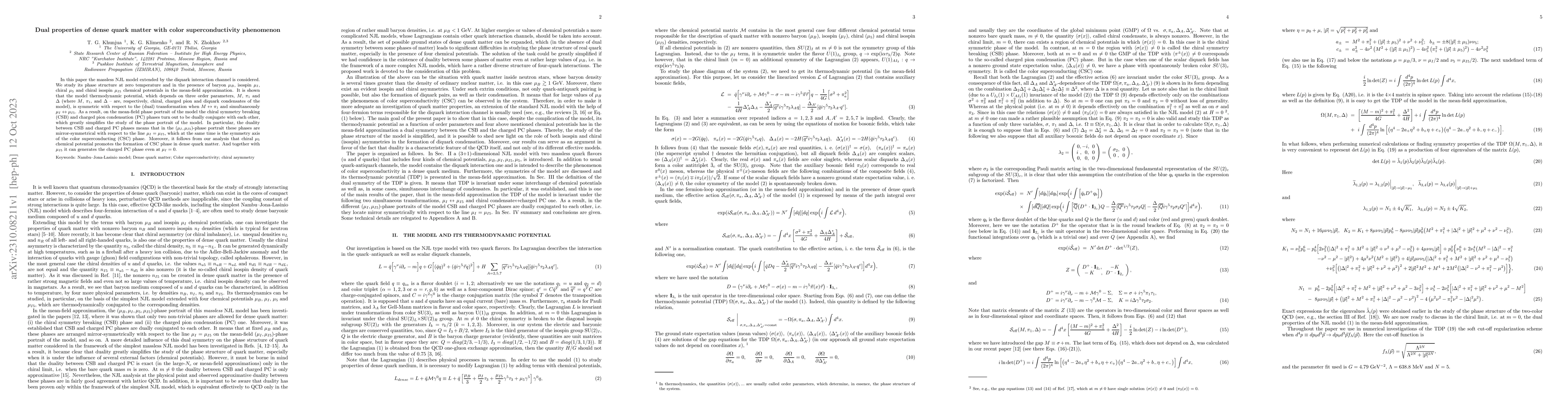 Thumbnail for Dual properties of dense quark matter with color superconductivity
  phenomenon