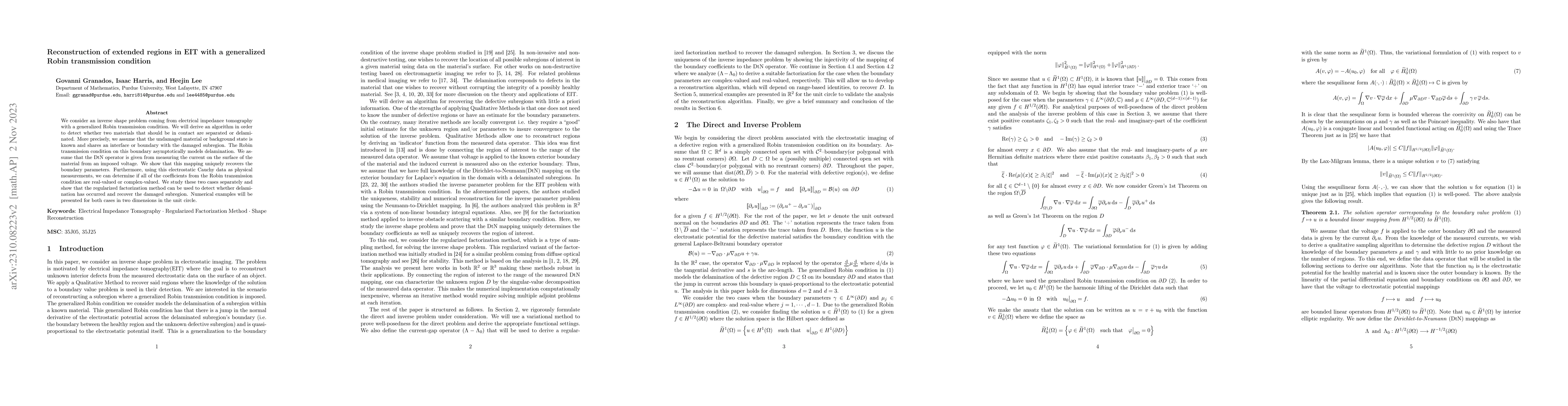 Thumbnail for Reconstruction of extended regions in EIT with a generalized Robin
  transmission condition