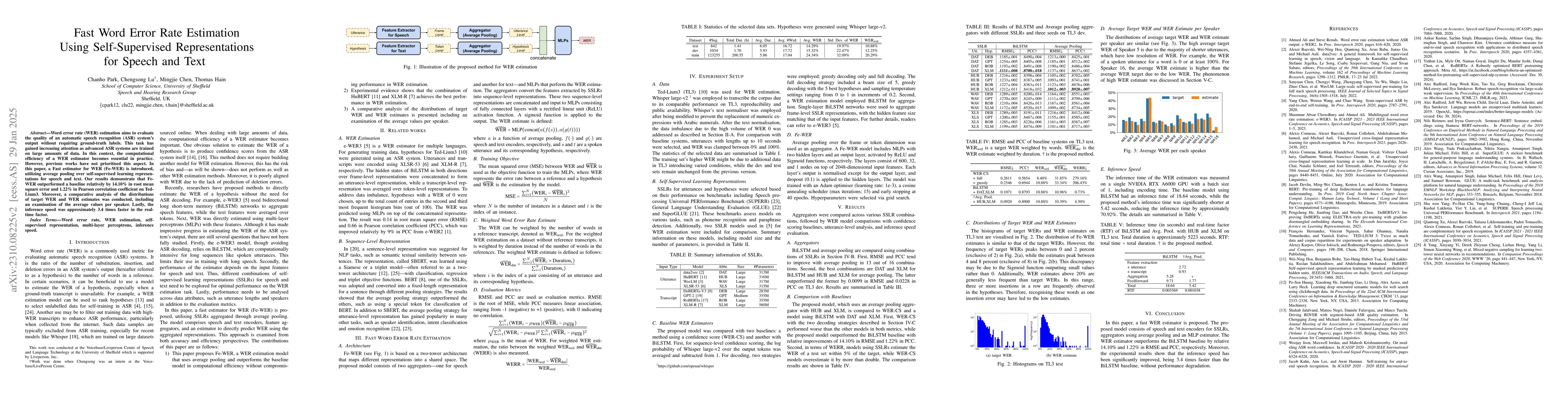 Thumbnail for Fast Word Error Rate Estimation Using Self-Supervised Representations
  For Speech And Text