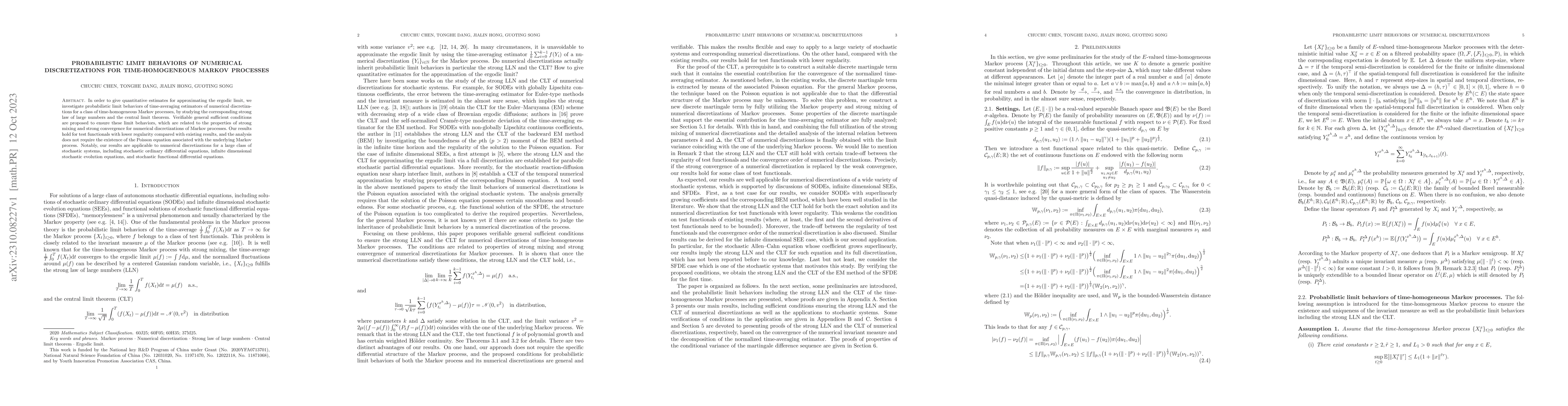 Thumbnail for Probabilistic limit behaviors of numerical discretizations for
  time-homogeneous Markov processes