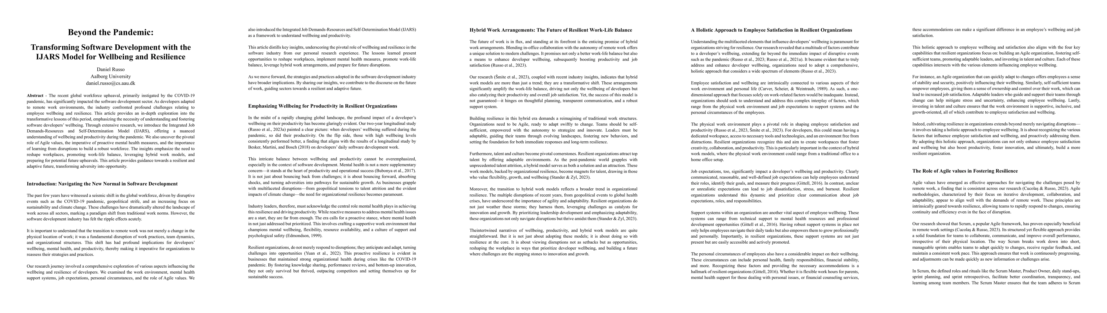Thumbnail for Beyond the Pandemic: Transforming Software Development with the IJARS
  Model for Wellbeing and Resilience