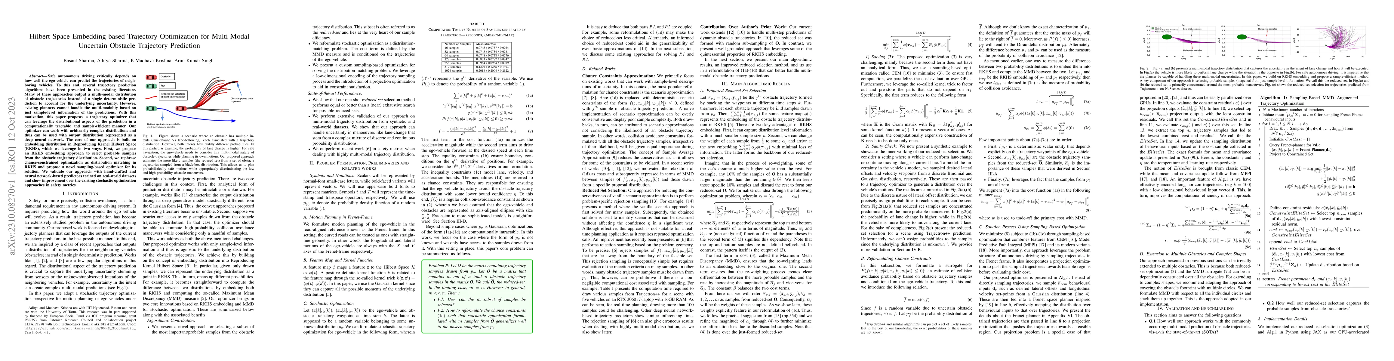 Thumbnail for Hilbert Space Embedding-based Trajectory Optimization for Multi-Modal
  Uncertain Obstacle Trajectory Prediction