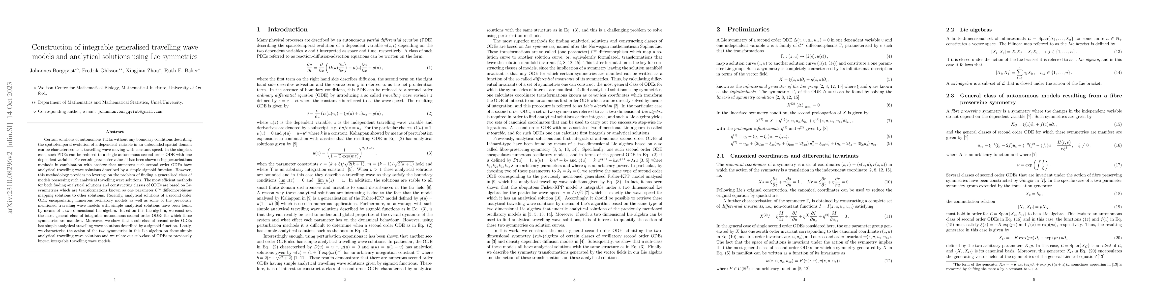 Thumbnail for Construction of integrable generalised travelling wave models and
  analytical solutions using Lie symmetries