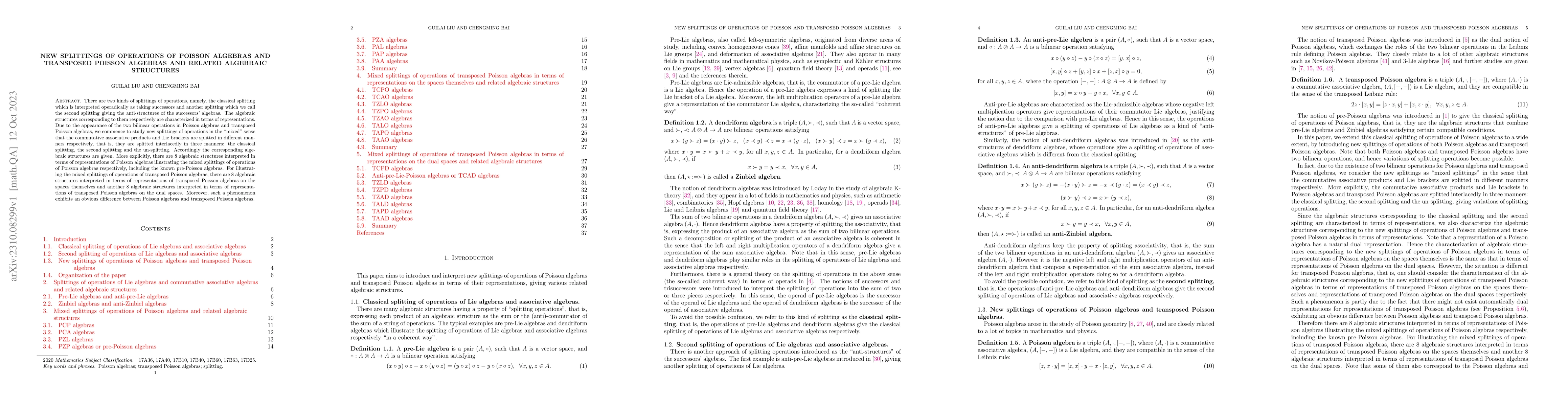 Thumbnail for New splittings of operations of Poisson algebras and transposed Poisson
  algebras and related algebraic structures