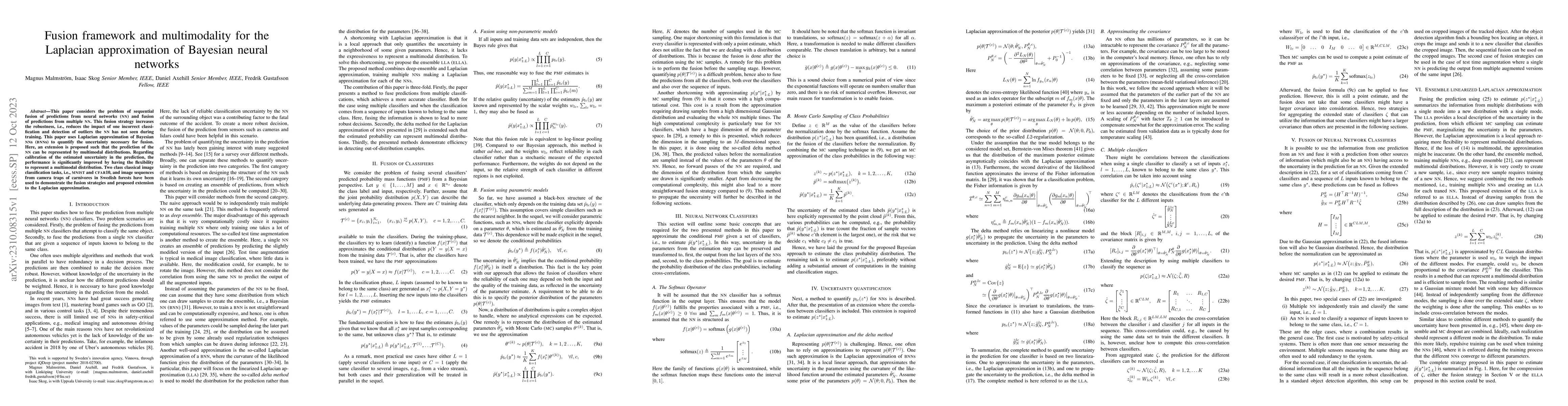 Thumbnail for Fusion framework and multimodality for the Laplacian approximation of
  Bayesian neural networks
