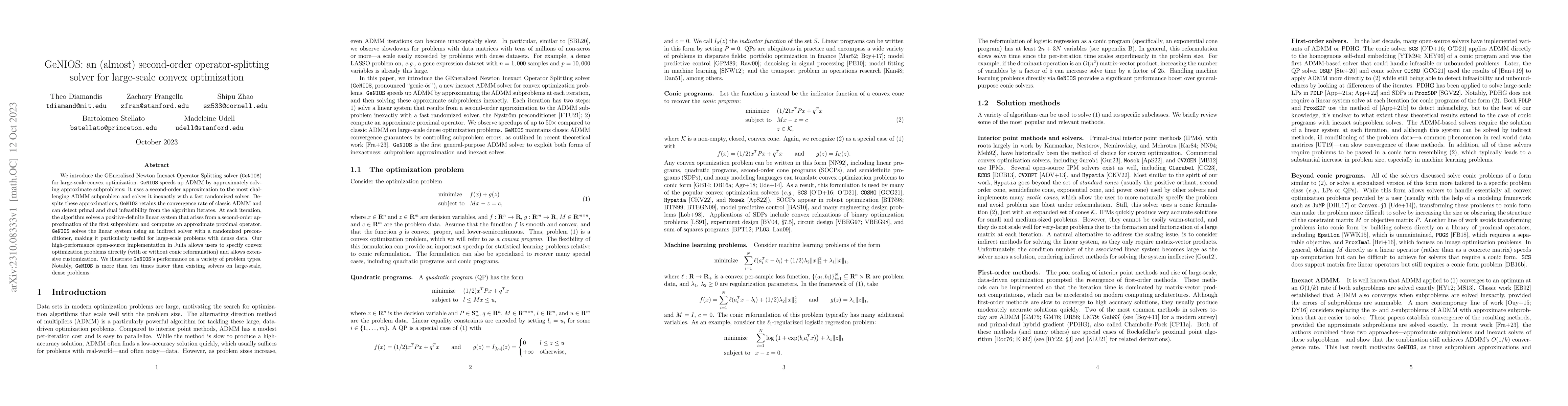 Thumbnail for GeNIOS: an (almost) second-order operator-splitting solver for
  large-scale convex optimization