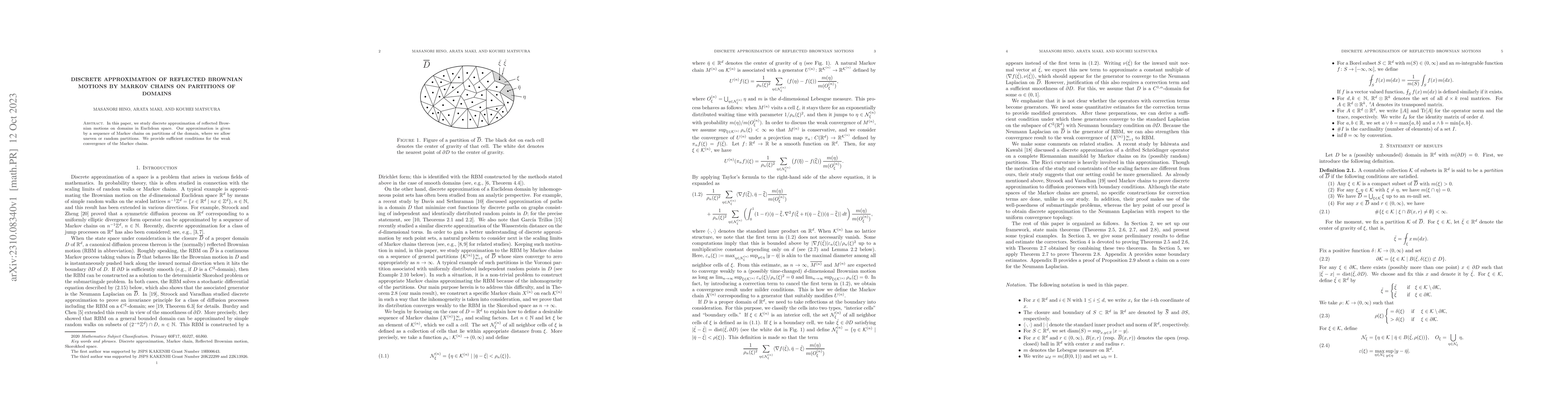 Thumbnail for Discrete approximation of reflected Brownian motions by Markov chains on
  partitions of domains