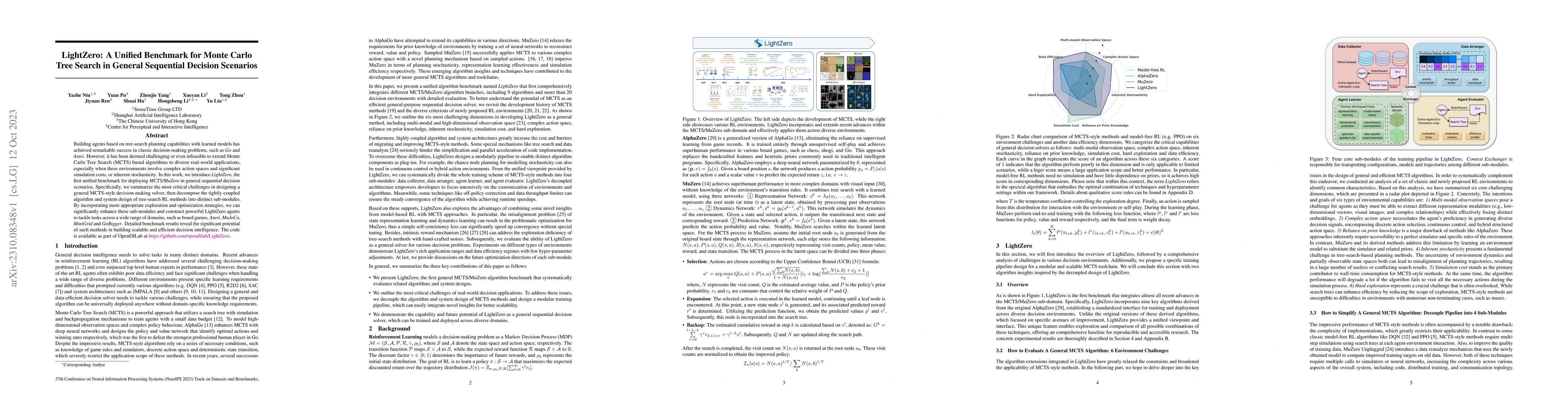 Thumbnail for LightZero: A Unified Benchmark for Monte Carlo Tree Search in General
  Sequential Decision Scenarios