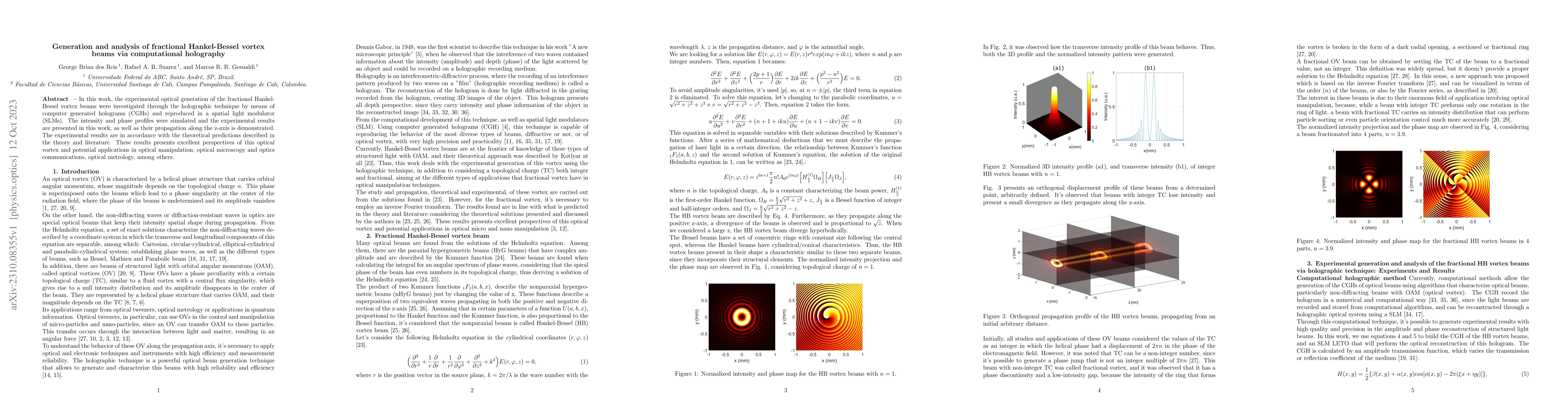 Thumbnail for Generation and analysis of fractional Hankel-Bessel vortex beams via
  computational holography