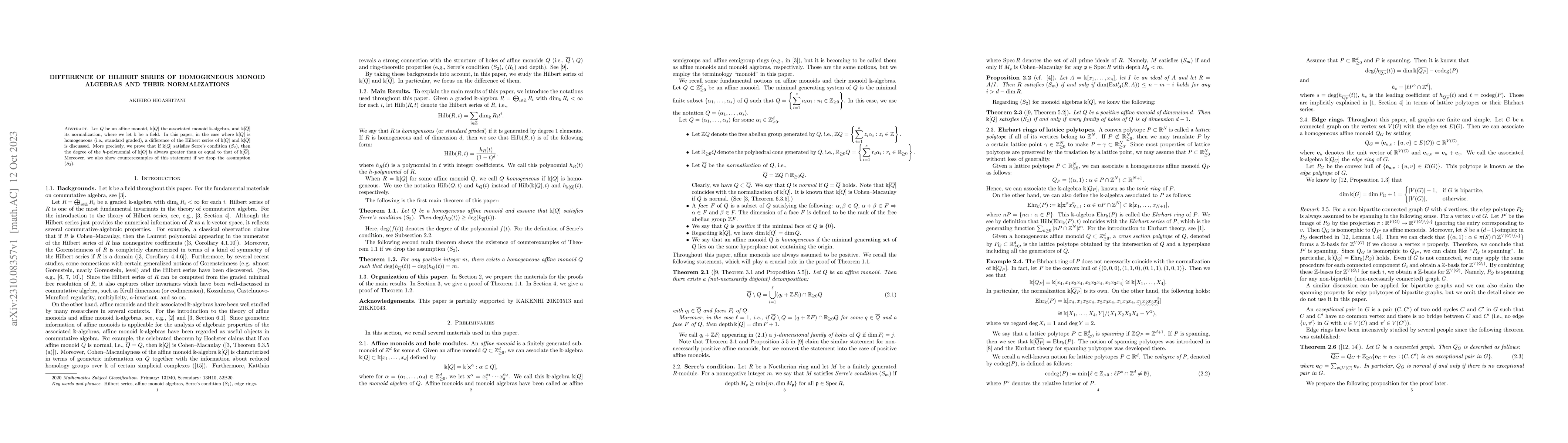 Thumbnail for Difference of Hilbert series of homogeneous monoid algebras and their
  normalizations