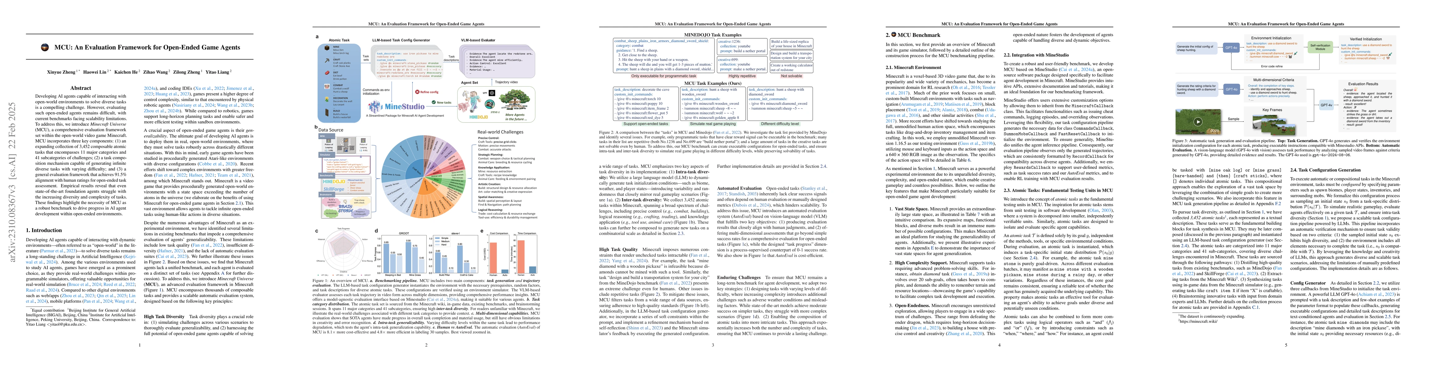 Thumbnail for MCU: A Task-centric Framework for Open-ended Agent Evaluation in
  Minecraft