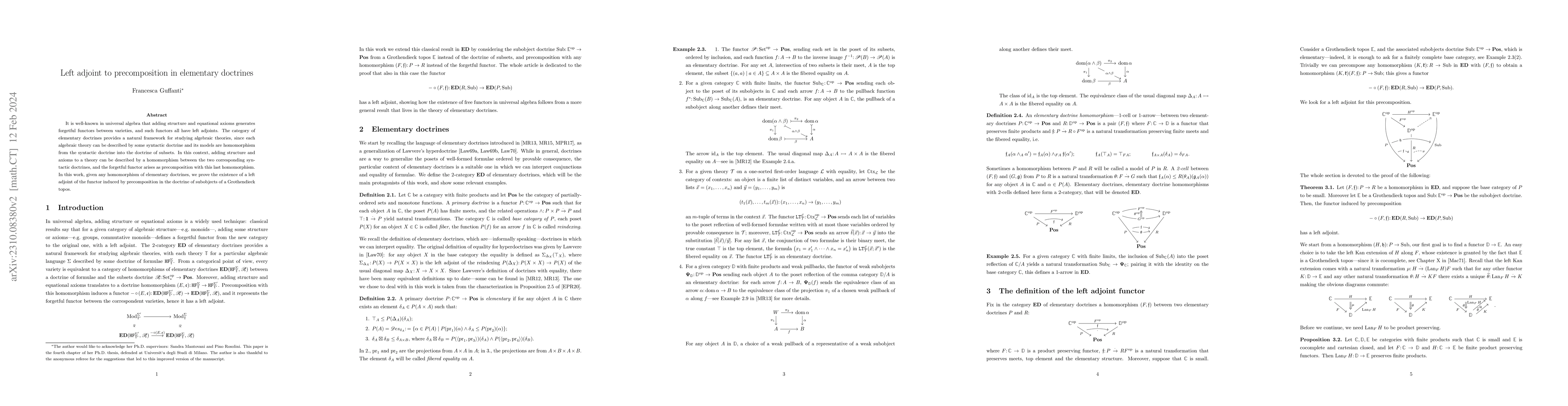 Thumbnail for Left adjoint to precomposition in elementary doctrines
