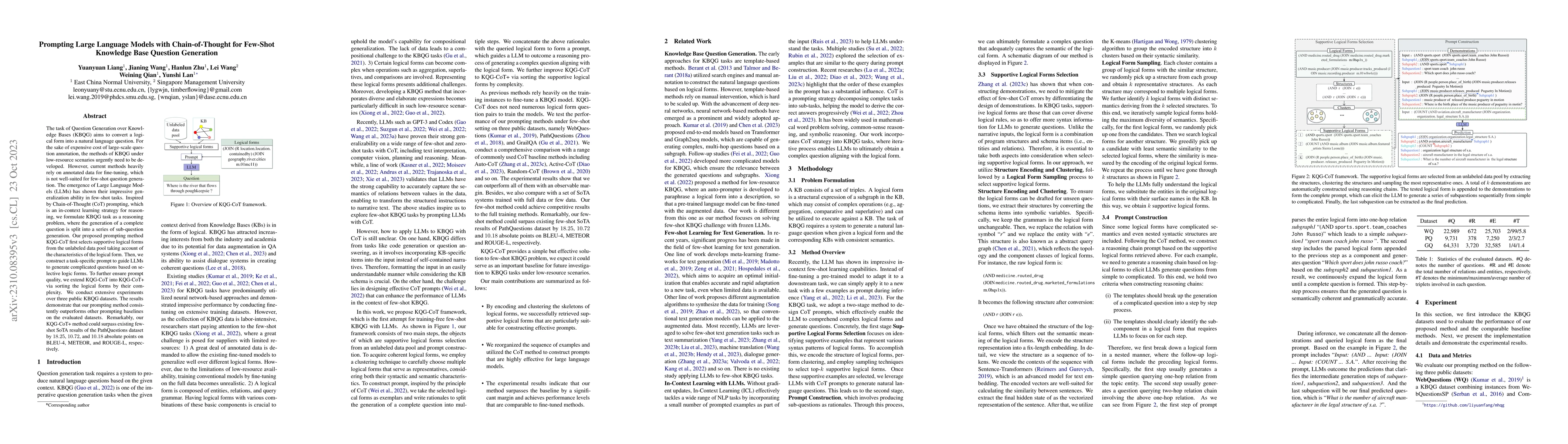 Thumbnail for Prompting Large Language Models with Chain-of-Thought for Few-Shot
  Knowledge Base Question Generation