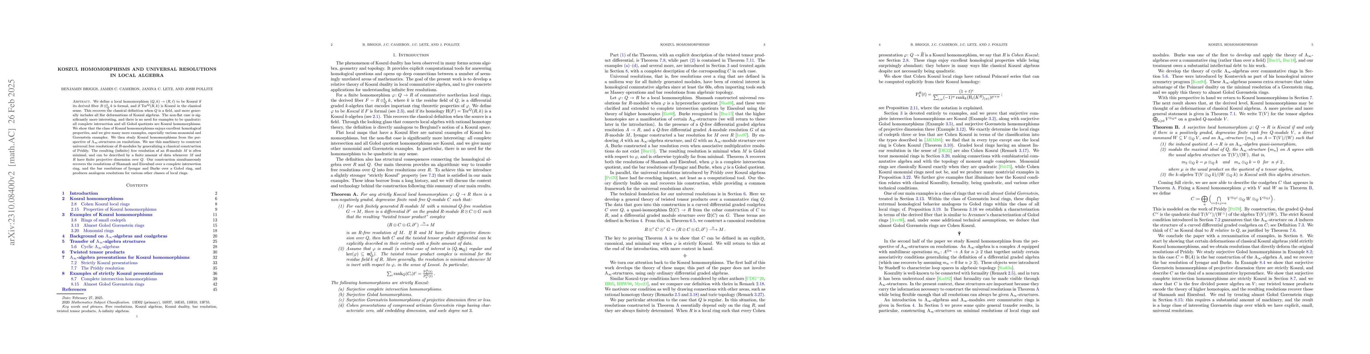 Thumbnail for Koszul homomorphisms and universal resolutions in local algebra