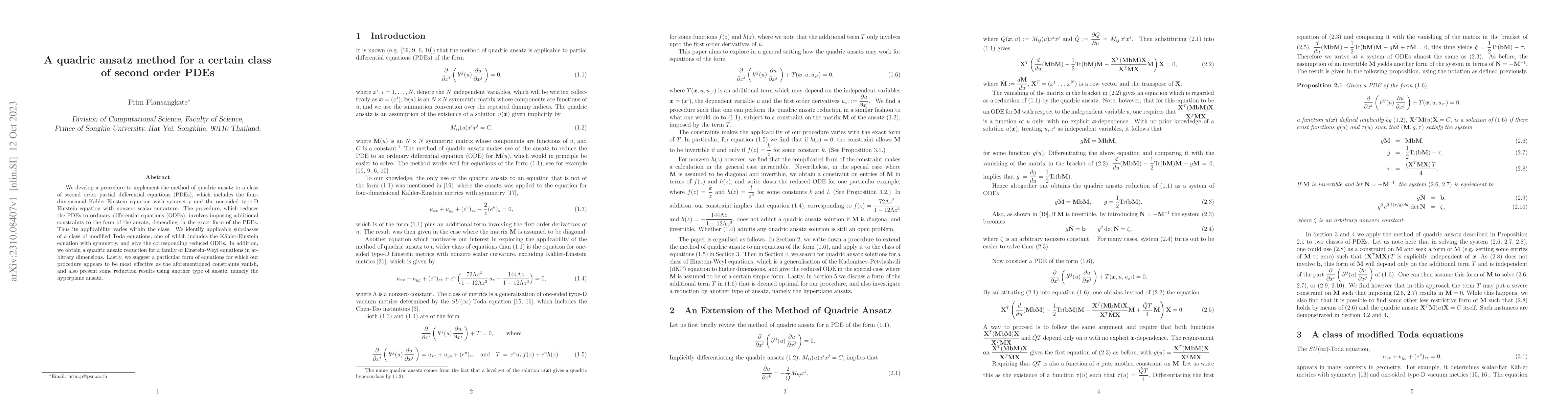 Thumbnail for A quadric ansatz method for a certain class of second order PDEs