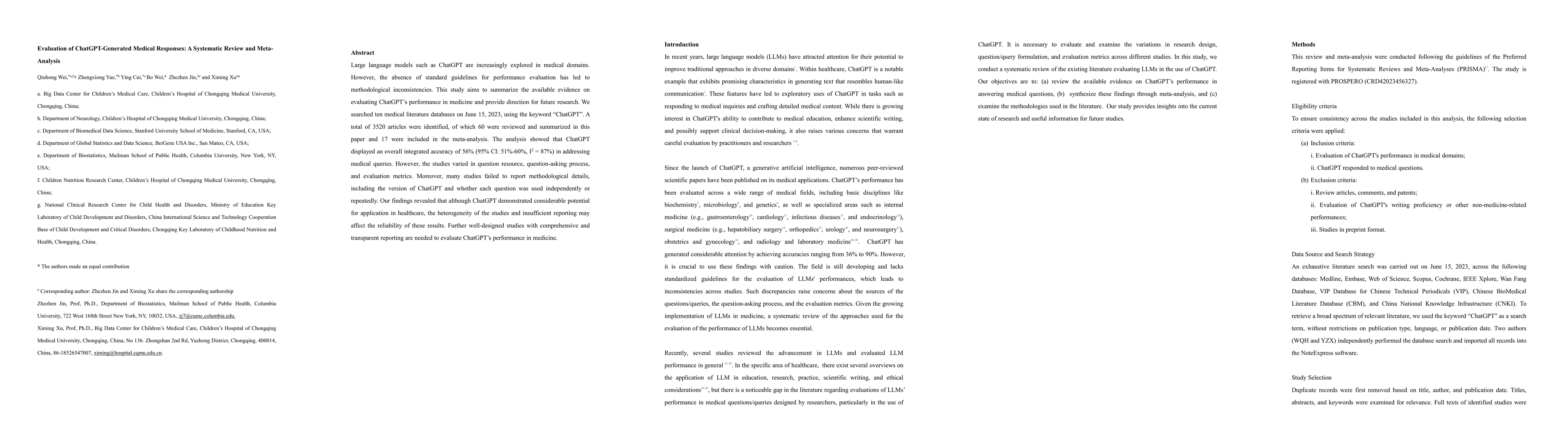 Thumbnail for Evaluation of ChatGPT-Generated Medical Responses: A Systematic Review
  and Meta-Analysis