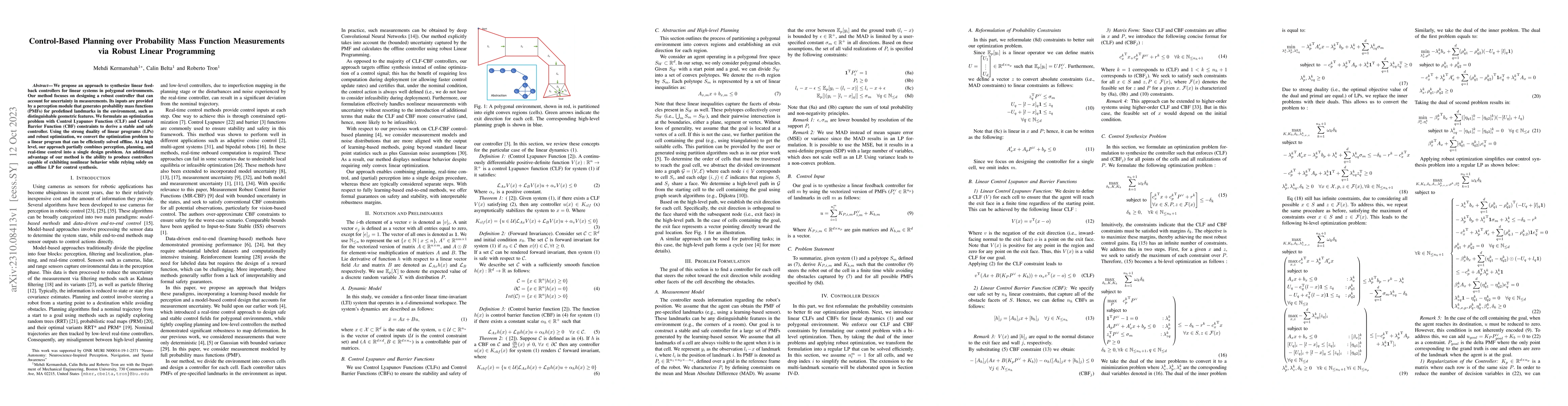 Thumbnail for Control-Based Planning over Probability Mass Function Measurements via
  Robust Linear Programming
