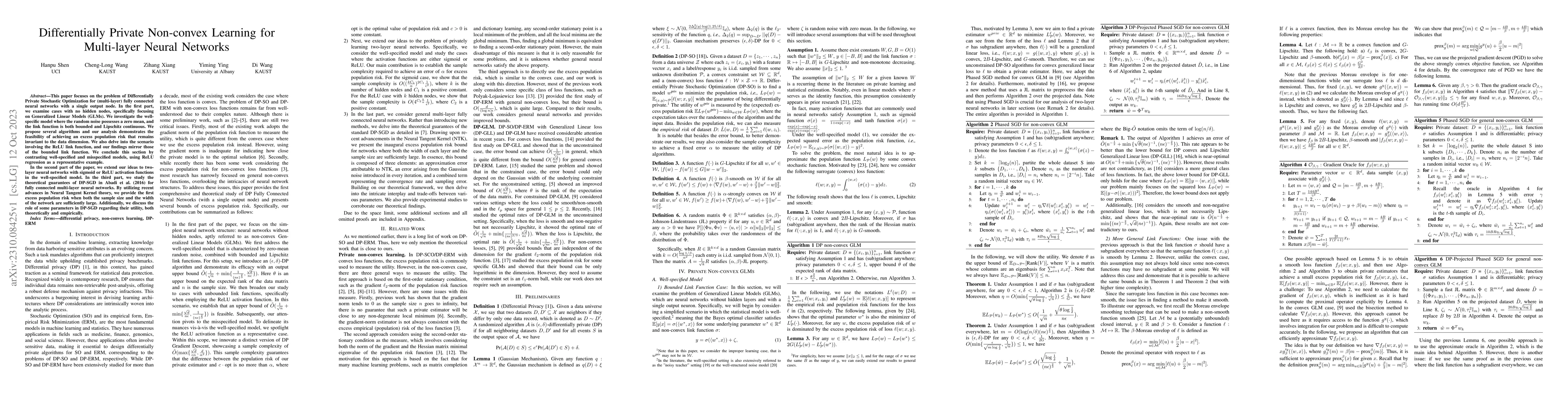 Thumbnail for Differentially Private Non-convex Learning for Multi-layer Neural
  Networks