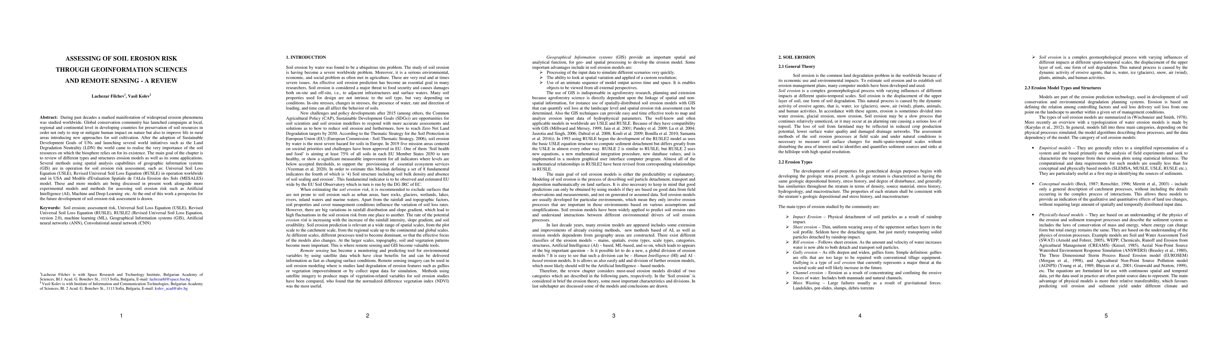 Thumbnail for Assessing of Soil Erosion Risk Through Geoinformation Sciences and
  Remote Sensing -- A Review