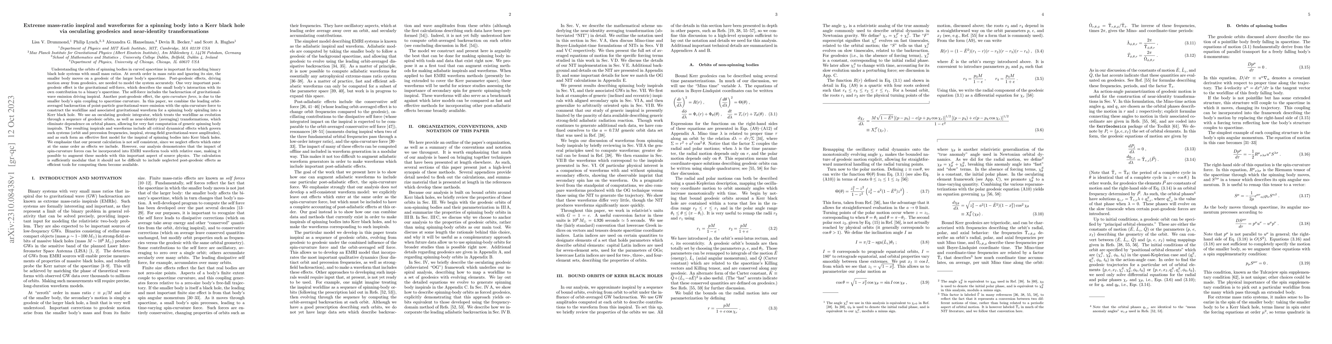 Thumbnail for Extreme mass-ratio inspiral and waveforms for a spinning body into a
  Kerr black hole via osculating geodesics and near-identity transformations
