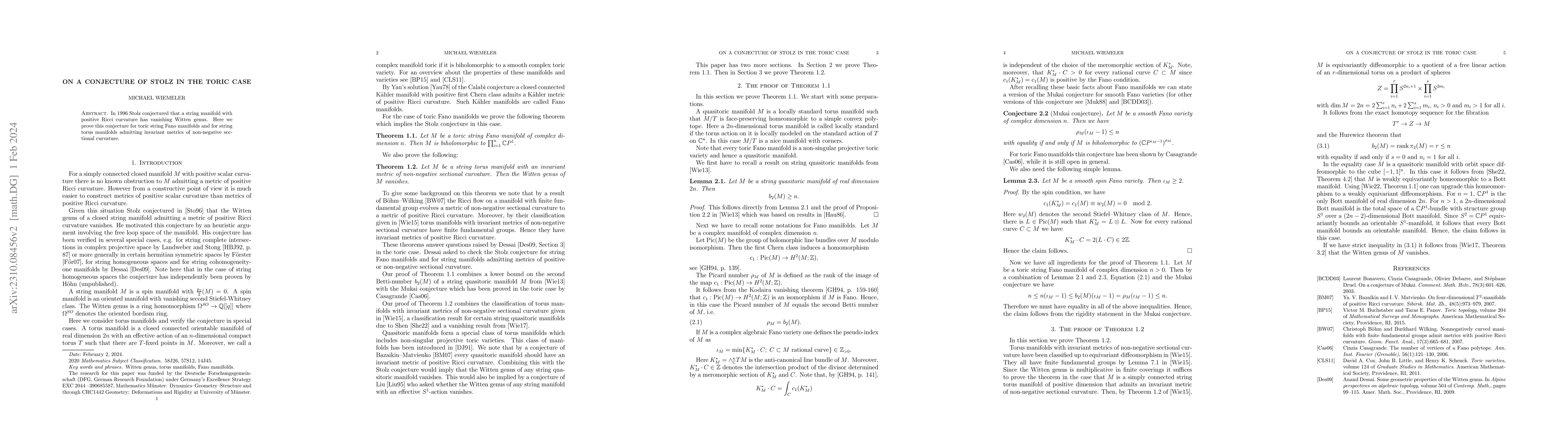 Thumbnail for On a conjecture of Stolz in the toric case