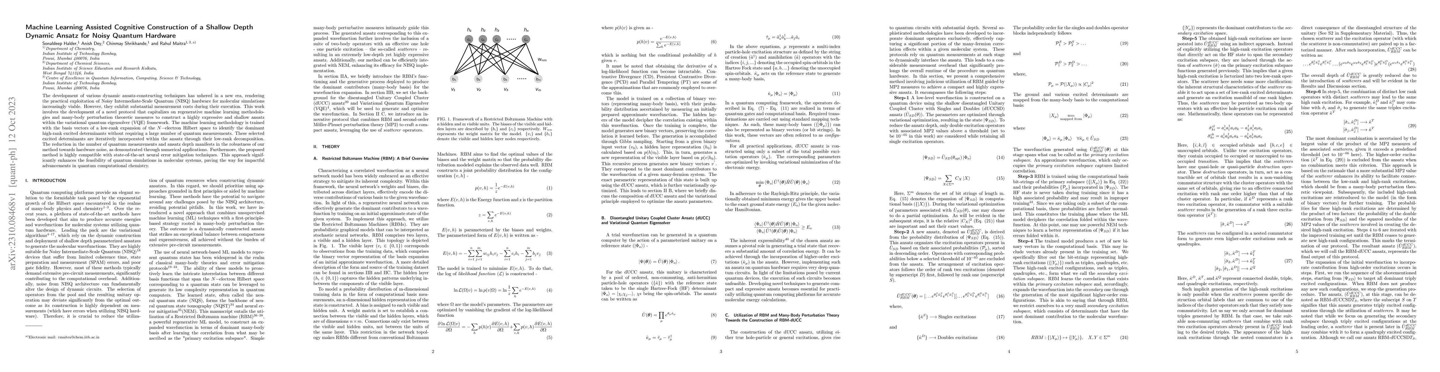 Thumbnail for Machine Learning Assisted Cognitive Construction of a Shallow Depth
  Dynamic Ansatz for Noisy Quantum Hardware