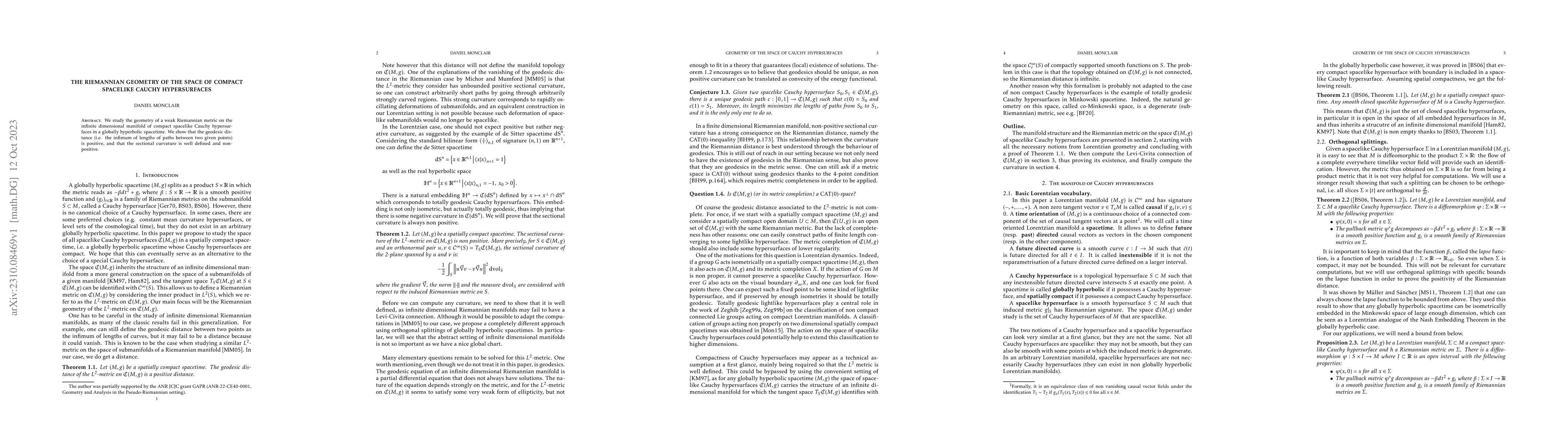 Thumbnail for The Riemannian geometry of the space of compact spacelike Cauchy
  hypersurfaces