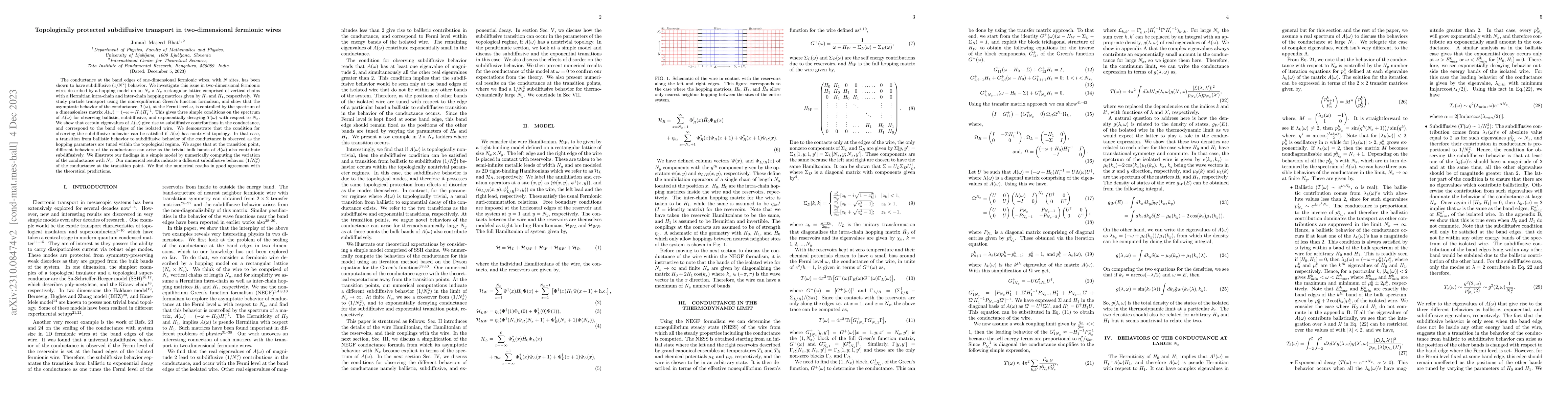 Thumbnail for Topologically protected subdiffusive transport in two-dimensional
  fermionic wires