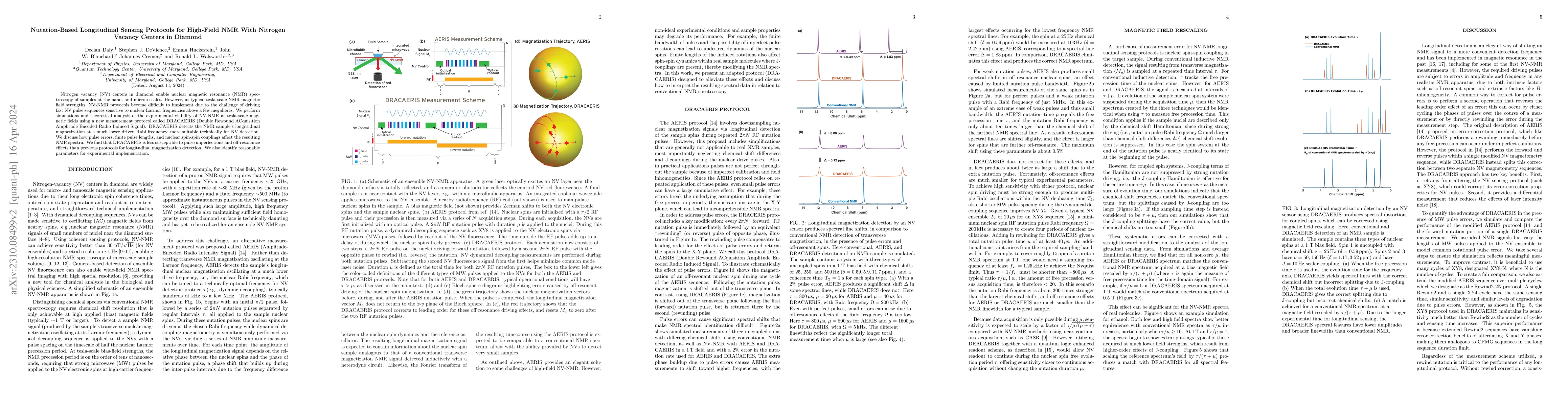 Thumbnail for Nutation-Based Longitudinal Sensing Protocols for High-Field NMR With
  Nitrogen-Vacancy Centers in Diamond