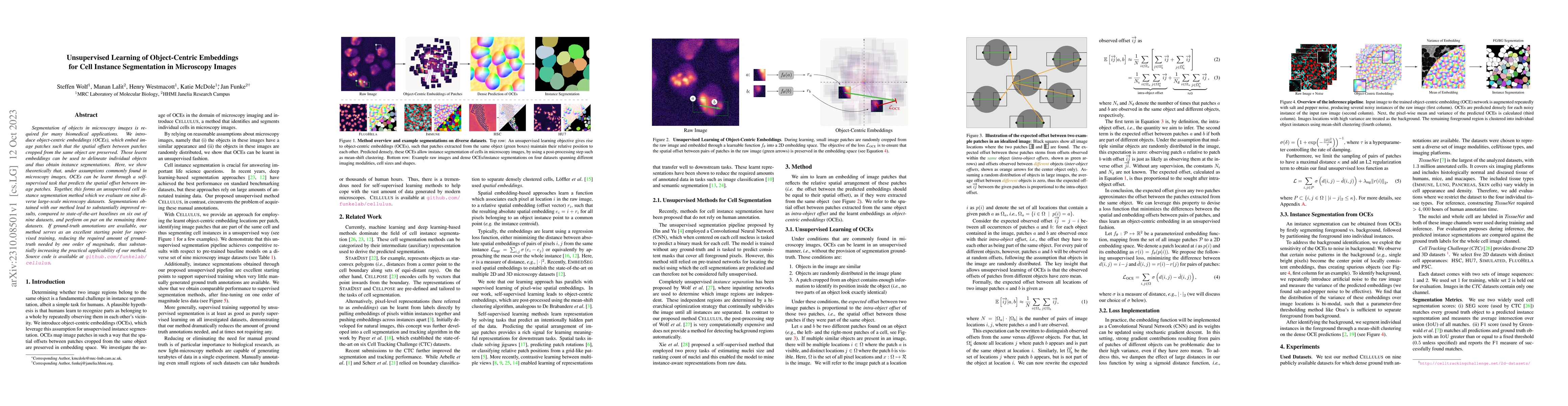 Thumbnail for Unsupervised Learning of Object-Centric Embeddings for Cell Instance
  Segmentation in Microscopy Images