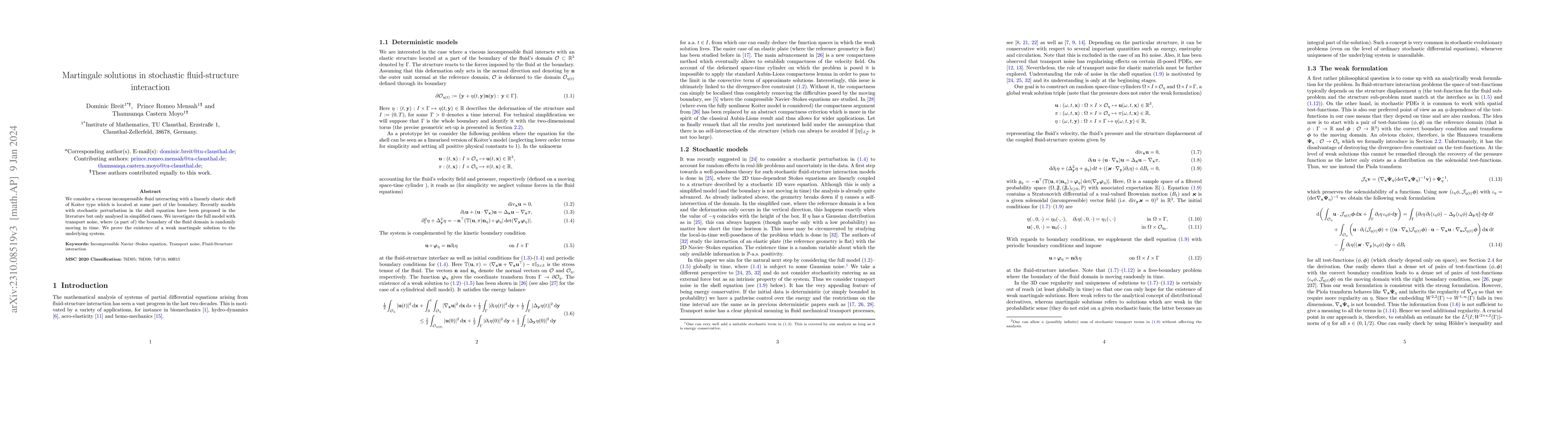 Thumbnail for Martingale solutions in stochastic fluid-structure interaction