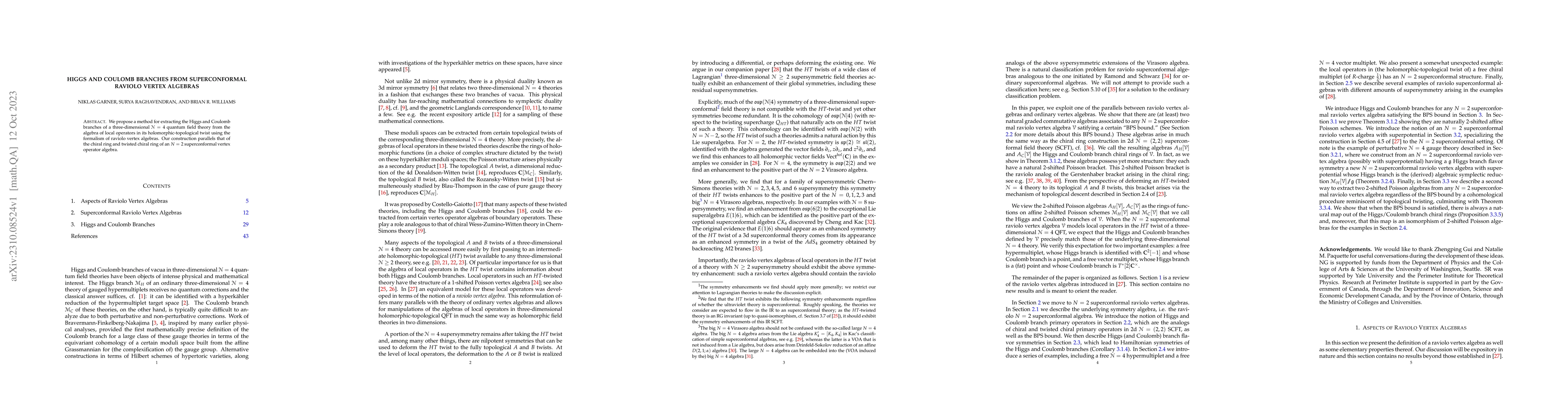 Thumbnail for Higgs and coulomb branches from superconformal raviolo vertex algebras